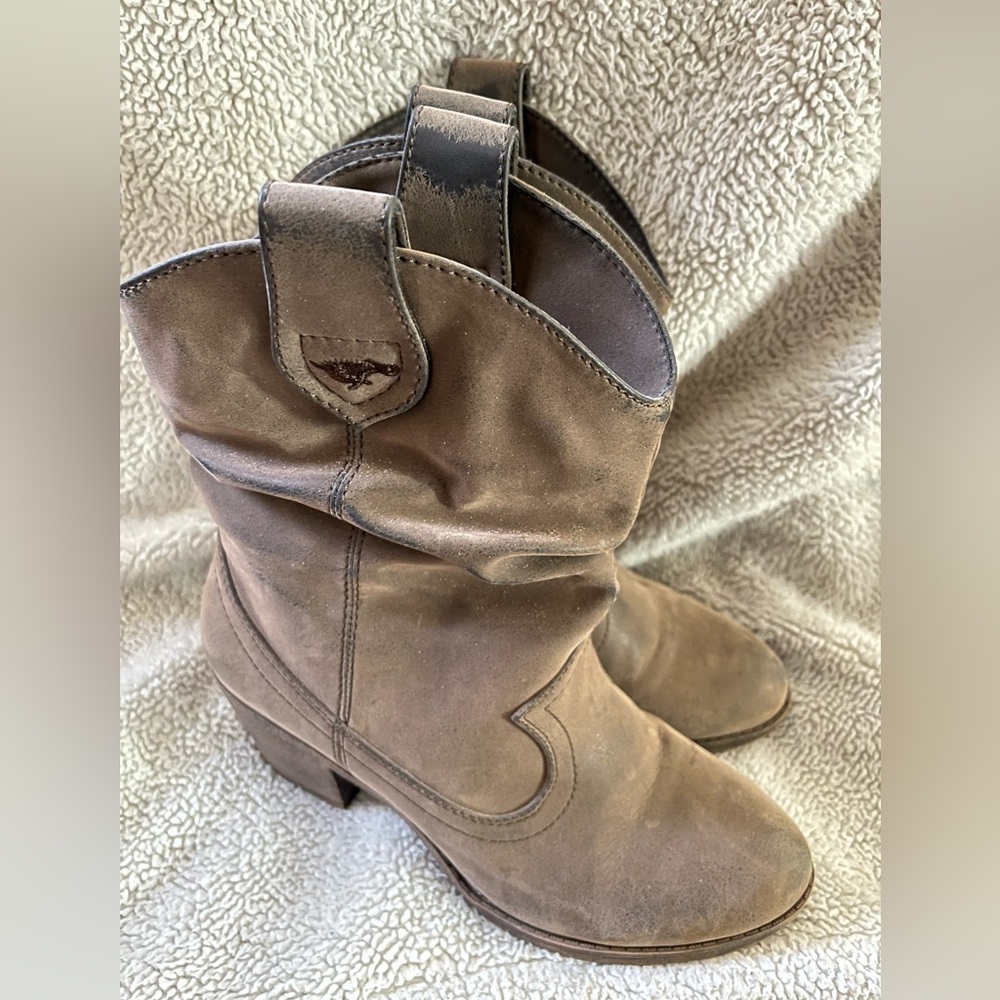 Gray suede cowboy boots